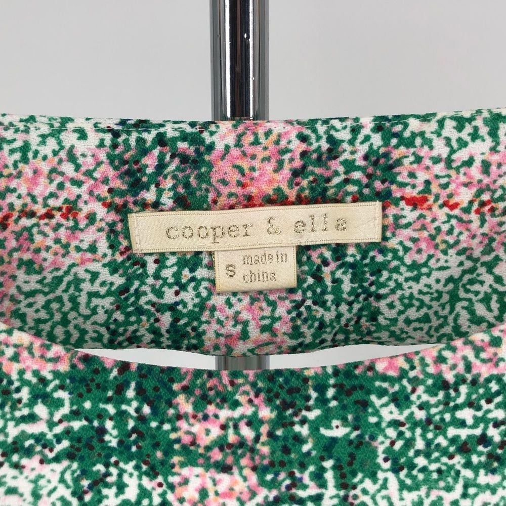 Cooper & Ella Pink Green Plaid Print Back Cutout Short Sleeve Dress size Small - Picture 9 of 12